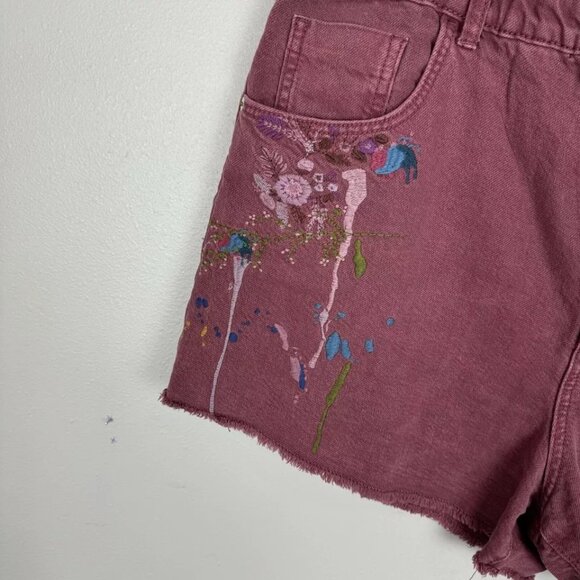 Anthropologie Pilcro Embriodered Scrunchie Shorts Pink Floral Size XL Cut Off - Picture 2 of 5